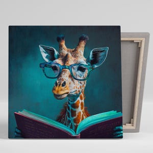 Giraffe Wand Kunst, Leinwand oder Poster, Wunderliche Tiere Zeitgenössische Dekoration, Büro Bibliothek Kinderzimmer Wand Kunst, Teal Orange Braun Weiß