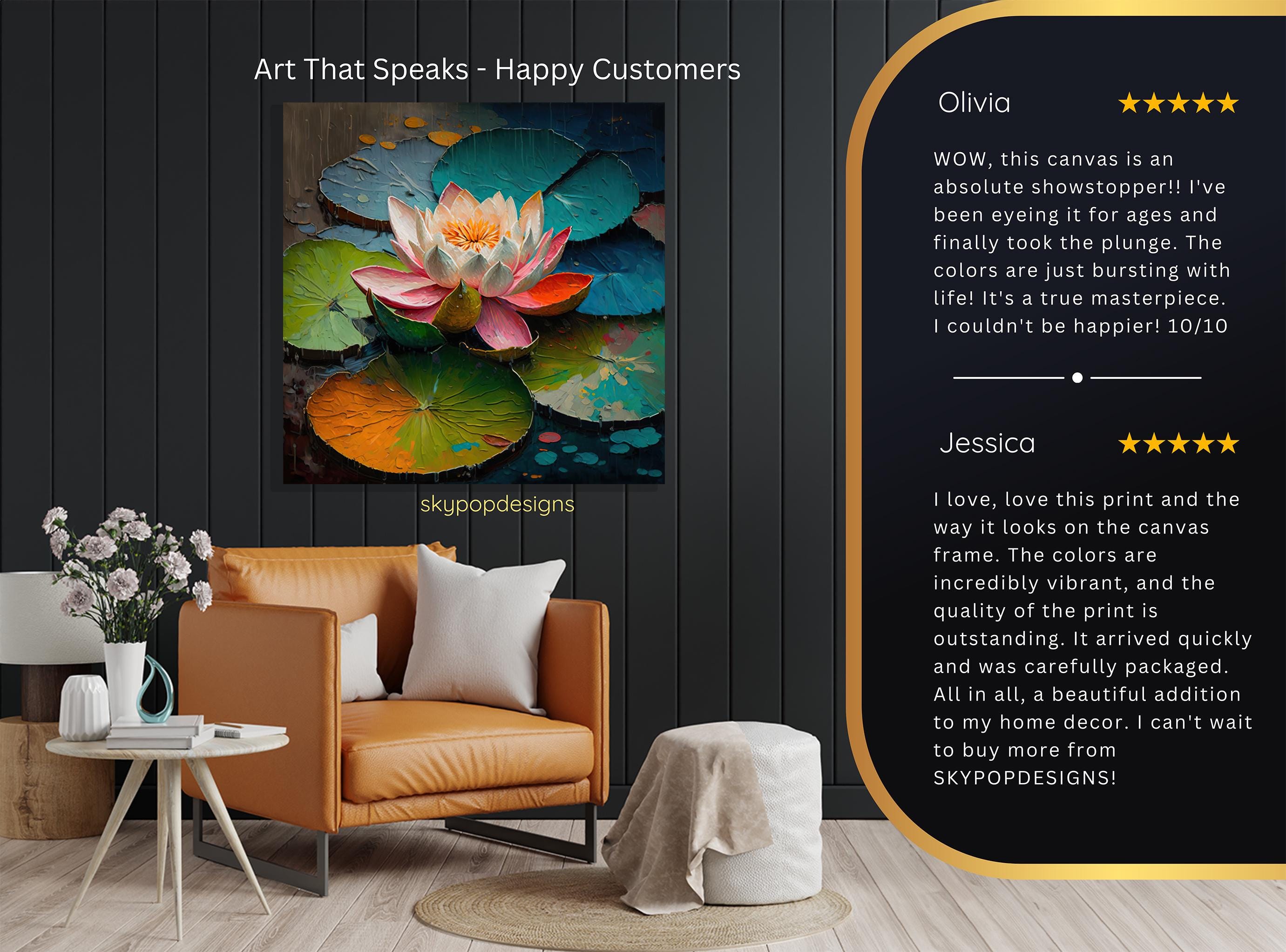 Lotus Flower Canvas Wall Art - Framed Abstract Zen Painting, 28x28 Inches, Waterproof