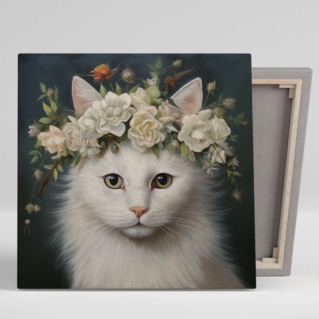Floral Cat Wall Art, Canvas or Poster, Cat Wall Hanging, Home Decor