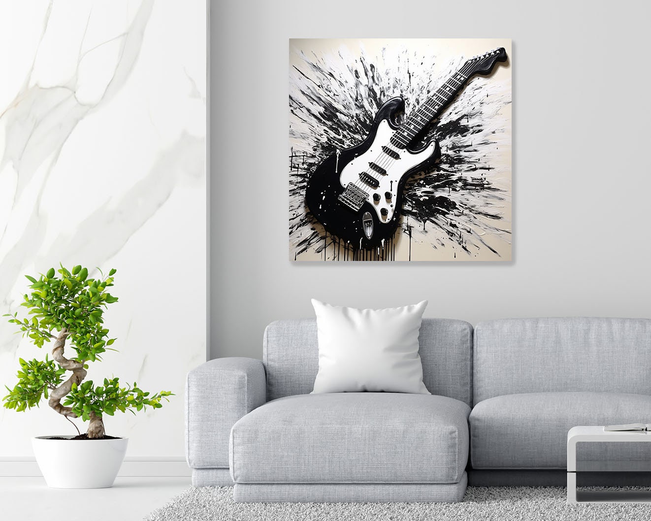 Black and White Guitar Art, Canvas or Poster, Guitar Wall Black and White Guitar Art, Canvas or Poster, Guitar Wall