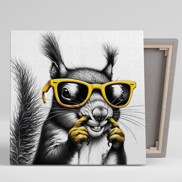 Cooles Eichhörnchen-Dekor, Leinwand oder Poster, lustiges Eichhörnchen-Dekor, Wohndekor, Badezimmer-Dekor, Badezimmer-Wandbehang, Tier-Dekor, lustiges Dekor