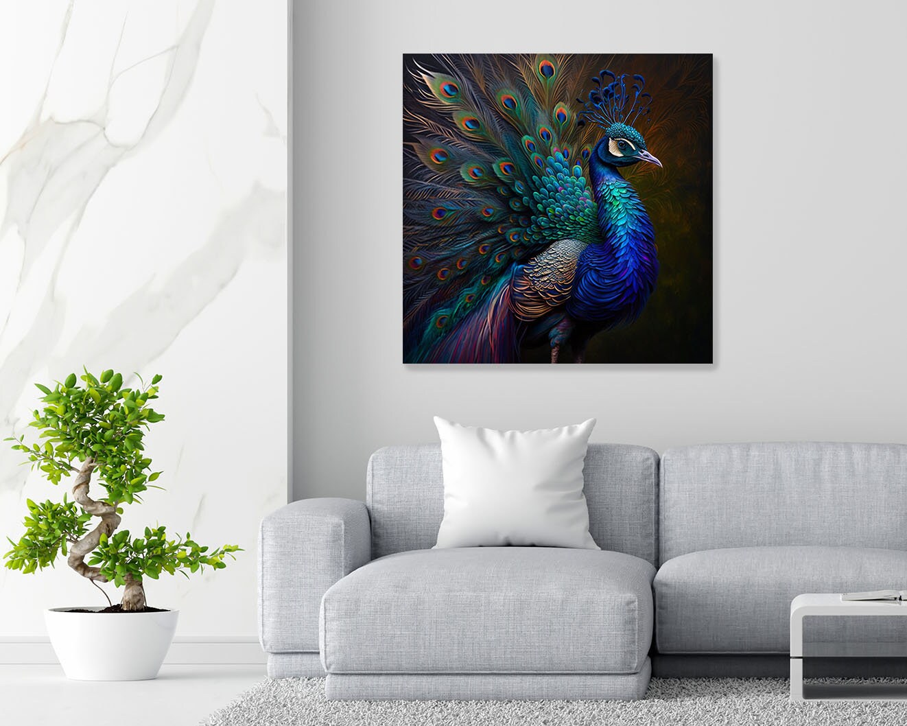 Poster Sur Toile Abstrait Paon Et Fleurs – Décoration Murale Moderne