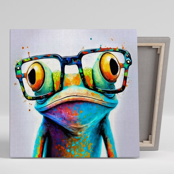 Frog With Glasses Wall Decor, Canvas Or Poster,  Modern Decor, Home Decor, Animal Decor, Living Room Decor, Kids Deco