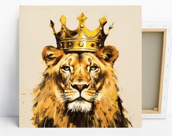 Lion King Art, Canvas or Poster, Contemporary Glam Decor, Living Room Bedroom Office Entryway Wall Art, Gold Brown Beige Multicolor