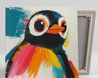 Vibrant Penguin wall Art, Canvas or Poster, Pop Art Whimsical Decor, Children's Room Living Room Game Room Office Wall Art, Bold Colors