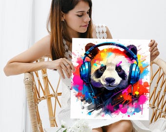 Technicolor Panda Beats Art, Canvas or Poster, Pop Art Modern