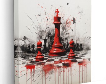 one of a kind original chess painting canvas wall art distorted king game