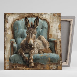 Regal Donkey Repose Kunst, Leinwand oder Poster, Tier Bauernhaus Dekor, Wohnzimmer Schlafzimmer Büro Eingangsbereich Wandkunst, blau braun beige grau