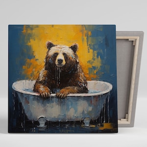 Grizzly Bear In Bathtub, Canvas Or Poster, Nursery Wall Art, Bathroom Wall Decor, Bathroom Decor, Animal Decor, Modern Decor, Home Decor