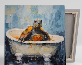 Turtle In Bathtub, Canvas Or Poster, Animal Decor, Bathroom Wall Art, Turtle Art, Wall Decor, Modern wall Art, Turtle Wall Art, Turtle Decor