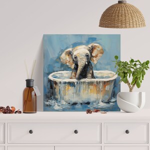 Elephant in Bathtub, Canvas or Poster, Animal Decor, Elephant Wall Art ...
