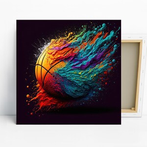 Basketball Art, Canvas or Poster, Abstract Graffiti Glam Decor, Living Room Game Room Office Wall Art, Multicolor Orange Teal Purple image 1