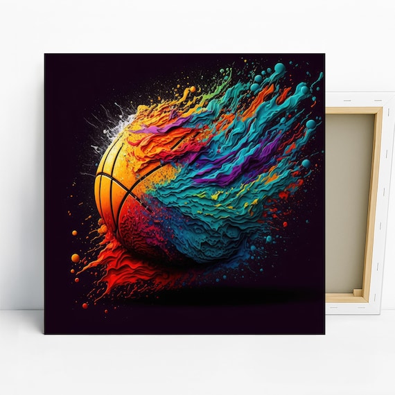 Basketball Art, Canvas or Poster, Abstract Graffiti Glam Decor, Living Room Game Room Office Wall Art, Multicolor Orange Teal Purple