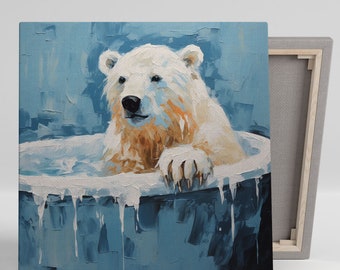 Polar Bear In Bathtub, Canvas Or Poster, Animal Decor, Bathroom Wall Art, Nursery Wall Art, Bathroom Decor, Polar Bear Decor, Snow Wall Art