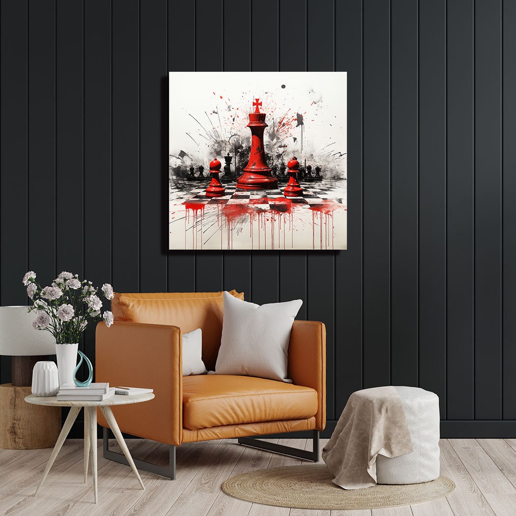  reoqeosy Graffiti Banksy Chess Decor Wall Art Chess Game Room  Wall Art International Chess Pictures Canvas Painting Pop Art Framed  Artwork for Game Room Living Room Bedroom 12''x16'', Pinkche1: Paintings