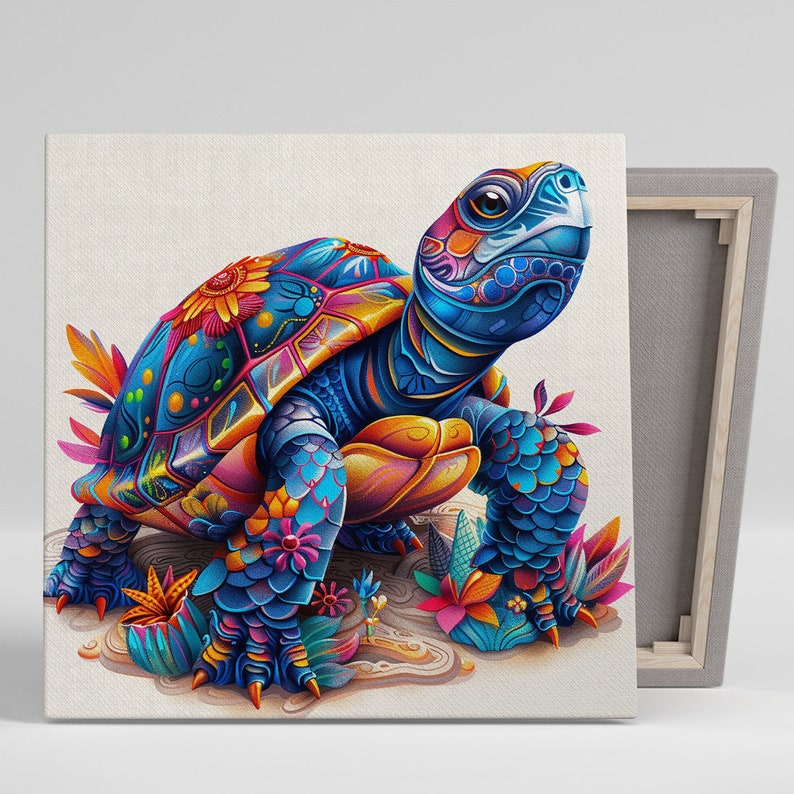 Kaleidoscopic Sea Turtle Art, Canvas or Poster, Whimsical Bohemian Decor, Living Room Bedroom Office Children's Room Wall Art, Multicolor image 1