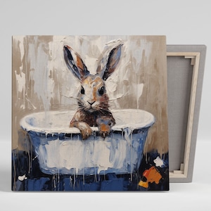 Rabbit In Bathtub, Canvas Or Poster, Bathroom Wall Art, Animal Decor, Bathroom Decor, Nursery Decor, Rabbit Art, Kids Bathroom Decoration