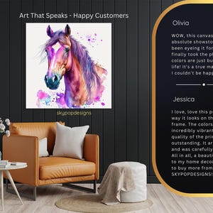 Horse Art, Canvas or Poster, Bohemian Modern Decor, Living Room Bedroom Office Wall Art, Purple Multicolor Pink Teal, Splash Animal Art image 9