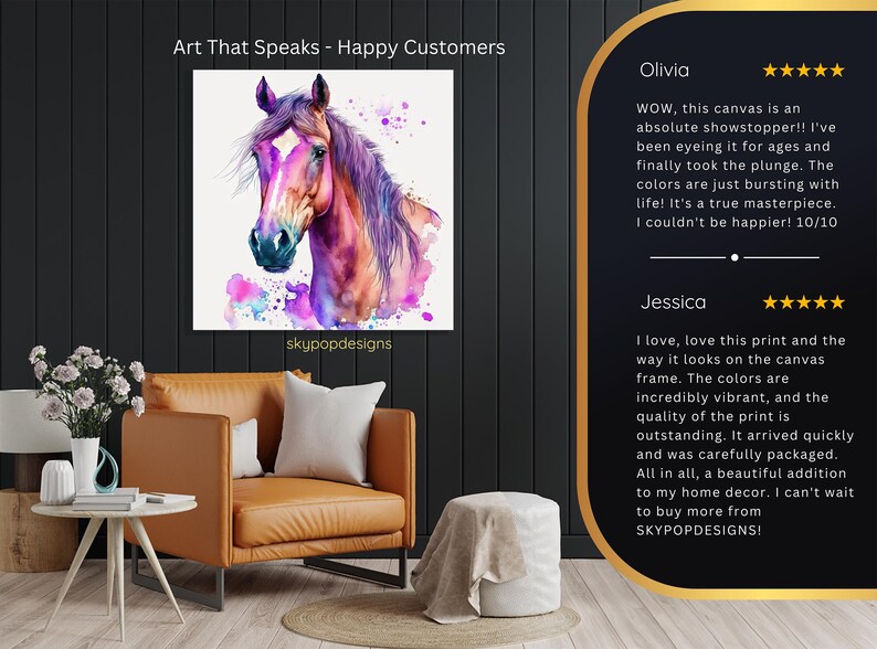 Horse Art, Canvas or Poster, Bohemian Modern Decor, Living Room Bedroom Office Wall Art, Purple Multicolor Pink Teal, Splash Animal Art image 9