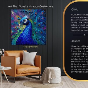 Peacock Art, Canvas or Poster, Modern Bohemian Decor, Living Room Bedroom Dining Room Entryway Wall Art, Blue Purple Green Multicolor image 8