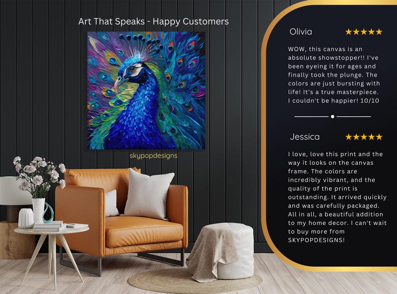 Peacock Art, Canvas or Poster, Modern Bohemian Decor, Living Room Bedroom Dining Room Entryway Wall Art, Blue Purple Green Multicolor image 8