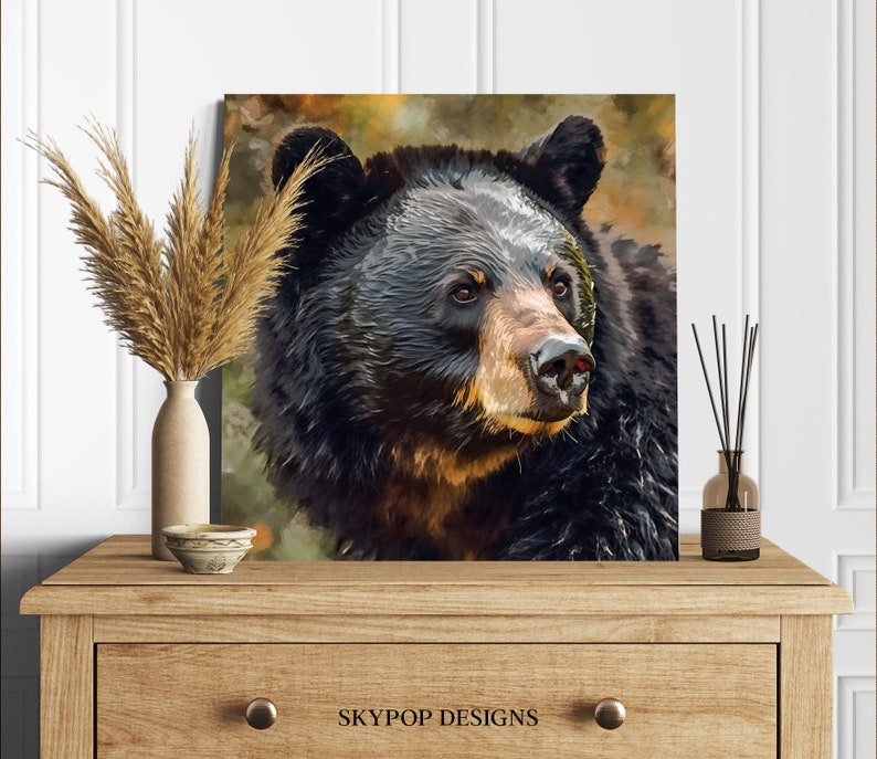 Black Bear Wall Decor, Canvas or Poster, Bear Themed Decor, Animal ...