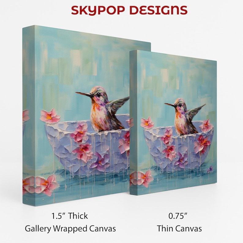 Hummingbird Art, Poster or Canvas, Whimsical Modern Bohemian Decor, Living Room Bedroom Sunroom Wall Art, Blue Pink Multicolor White image 2