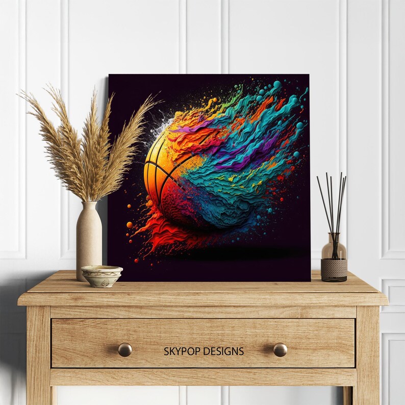 Basketball Art, Canvas or Poster, Abstract Graffiti Glam Decor, Living Room Game Room Office Wall Art, Multicolor Orange Teal Purple image 6