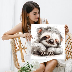 Sleepy Sloth Serenity Art, Canvas or Poster, Animal Whimsical Modern ...