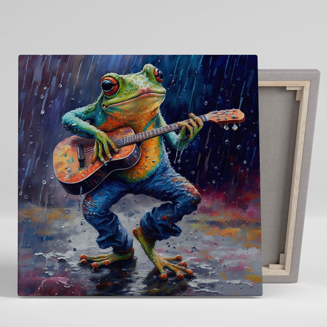 Frog Guitar Wall Decor, Canvas or Poster, Animal Music Decor, Amphibian