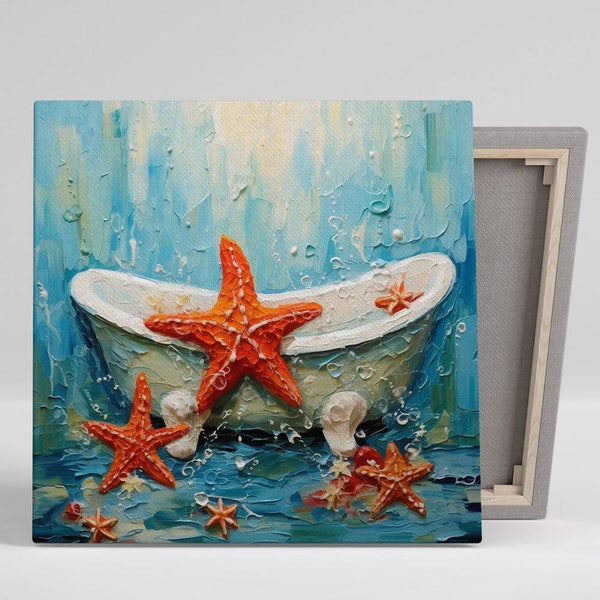 Estrella de mar en la bañera, lienzo o póster, arte de estrella de mar, decoración del baño, decoración de la guardería, arte de la pared del baño, decoración del baño, arte de la pared de peces