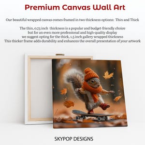 Squirrel Skateboarding Art, Canvas or Poster, Whimsical Bohemian Decor, Living Room Bedroom Office Art, Brown Orange Yellow Multicolor Art 画像 7