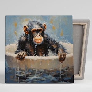 Affe in der Badewanne, Leinwand Oder Poster, Tier Dekor, Badezimmer Wandkunst, Badezimmer Wanddeko, Moderne Dekoration, Affe Wandkunst, Affe Kunst
