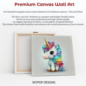 Arte de unicornio, lienzo o póster, decoración de píxeles caprichosa, arte de pared para habitación infantil, dormitorio, sala de juegos, guardería, multicolor, rosa, azul y dorado. imagen 7