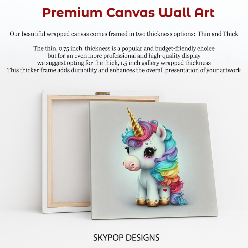 Arte de unicornio, lienzo o póster, decoración de píxeles caprichosa, arte de pared para habitación infantil, dormitorio, sala de juegos, guardería, multicolor, rosa, azul y dorado. imagen 7