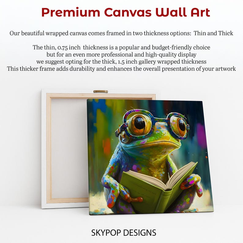 Frog Art, Poster or Canvas, Whimsical Pop Art Decor, Living Room Childrens Room Office Wall Art, Multicolor Green Blue Yellow immagine 7