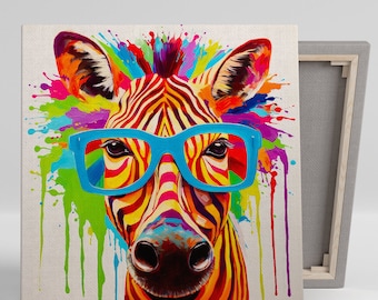 Funky Zebra Specs Wall Art, Canvas or Poster, Pop Art Contemporary