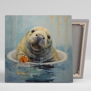 Manatee In Bathtub, Animal Decor, Bathroom Decor, Nursery Decor , Bathroom Wall Art, Modern Wall Art, Manatee Wall Art, Manatee Decoration