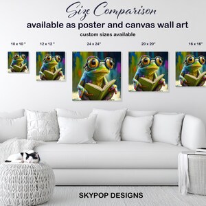 Frog Art, Poster or Canvas, Whimsical Pop Art Decor, Living Room Childrens Room Office Wall Art, Multicolor Green Blue Yellow immagine 8