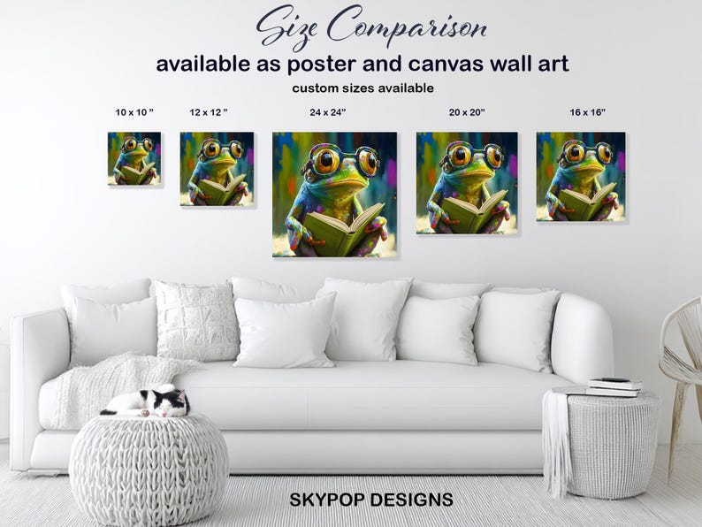 Frog Art, Poster or Canvas, Whimsical Pop Art Decor, Living Room Childrens Room Office Wall Art, Multicolor Green Blue Yellow immagine 8