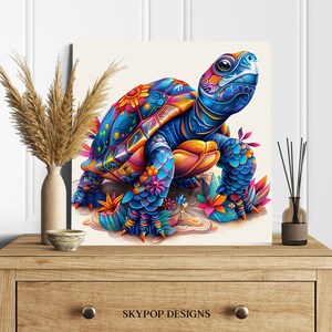 Kaleidoscopic Sea Turtle Art, Canvas or Poster, Whimsical Bohemian Decor, Living Room Bedroom Office Children's Room Wall Art, Multicolor image 8