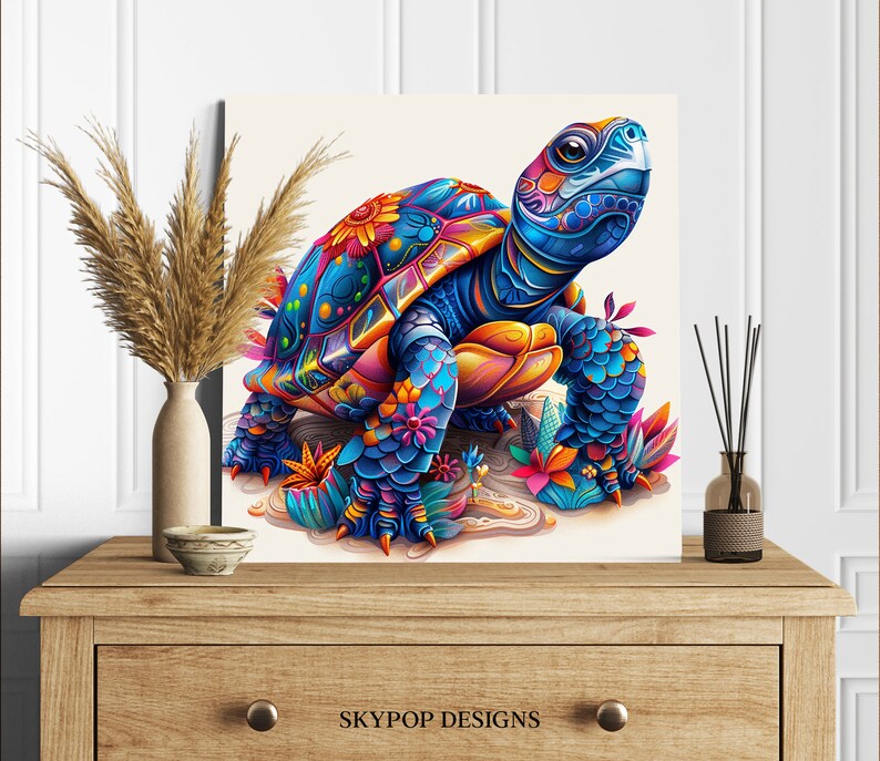 Kaleidoscopic Sea Turtle Art, Canvas or Poster, Whimsical Bohemian Decor, Living Room Bedroom Office Children's Room Wall Art, Multicolor image 8