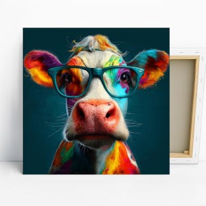 Highland Cow Art, Canvas or Poster, Pop Art Bohemian Decor, Living Room Bedroom Office Wall Art, Multicolor Teal Pink Blue