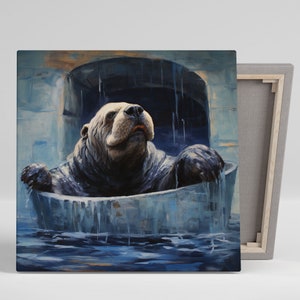 Walrus  In Bathtub, Canvas Or Poster, Bathroom Decor, Bathroom Wall Art, Animal Art, Modern Wall Art, Walrus Decoration, Walrus Wall Art