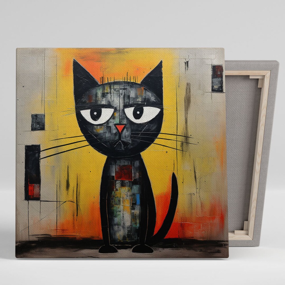 Abstract Cat Wall Art Canvas or Poster Living Room Decor Etsy
