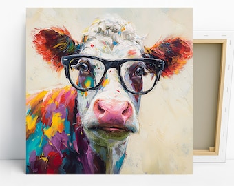 Highland Cow Art, Canvas or Poster, Pop Art Bohemian Decor, Living Room Kitchen Bedroom Office Wall Art, Multicolor Pink Black White