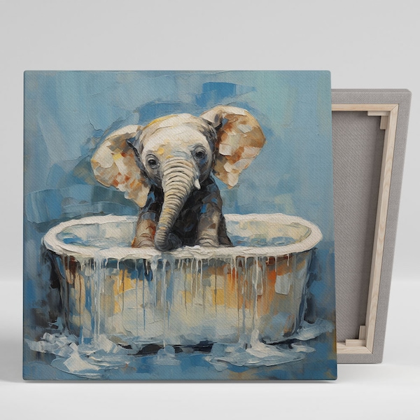 Elephant In Bathtub, Canvas Or Poster, Animal Decor, Elephant Wall Art, Bathroom Wall Decor, Nursery Decor, Bathroom Wall Art, Modern Decor