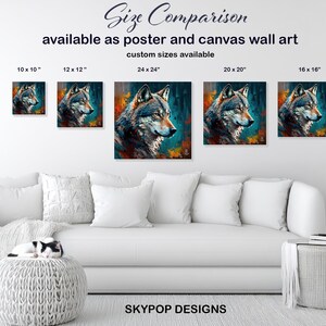 Wolf Art, Canvas or Poster, Abstract Modern Rustic Bohemian Decor, Living Room Bedroom Entryway Office Wall Art,Blue Multicolor Orange Brown image 8