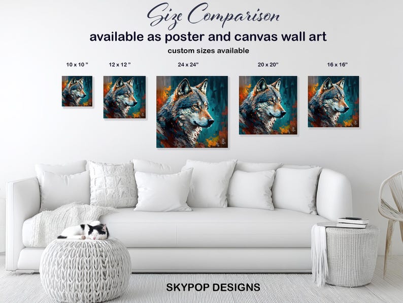 Wolf Art, Canvas or Poster, Abstract Modern Rustic Bohemian Decor, Living Room Bedroom Entryway Office Wall Art,Blue Multicolor Orange Brown image 8