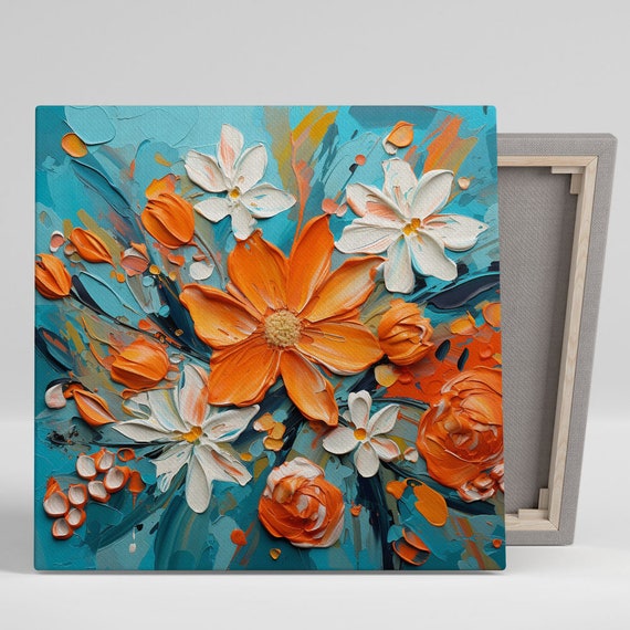 Orange and White Flower Wall Art, Canvas or Poster, Flower Wall